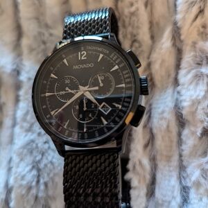 Movado Black Mesh Chronograph Watch... New